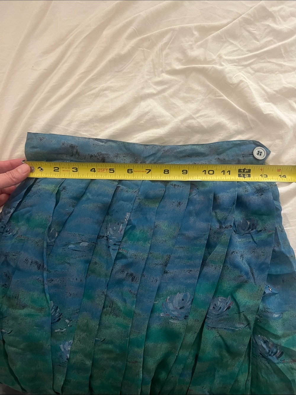 Vintage Silk Perry Ellis Blue Green Floral Pleated Maxi Skirt - Picture 6 of 6